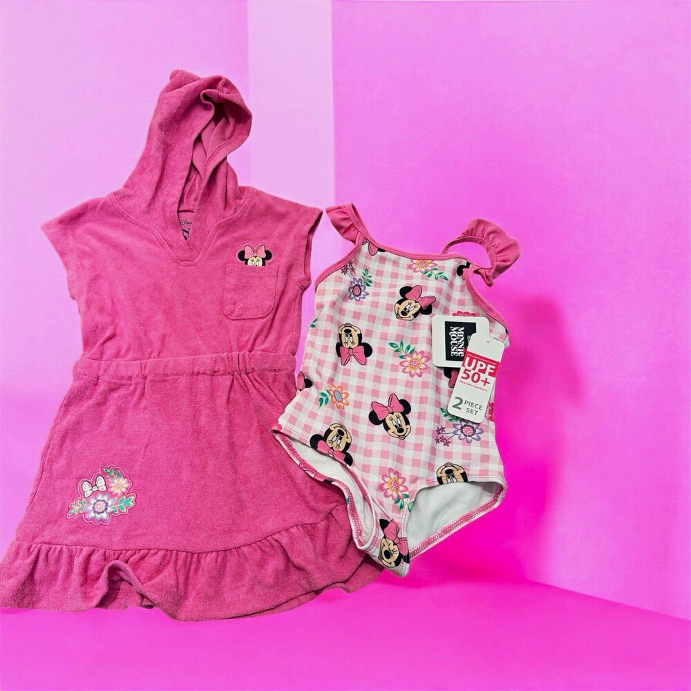 Disney Minnie Mouse Girls 3T UPF 50+ 2pc Gingham Swim Set Pink/White 7659668MI